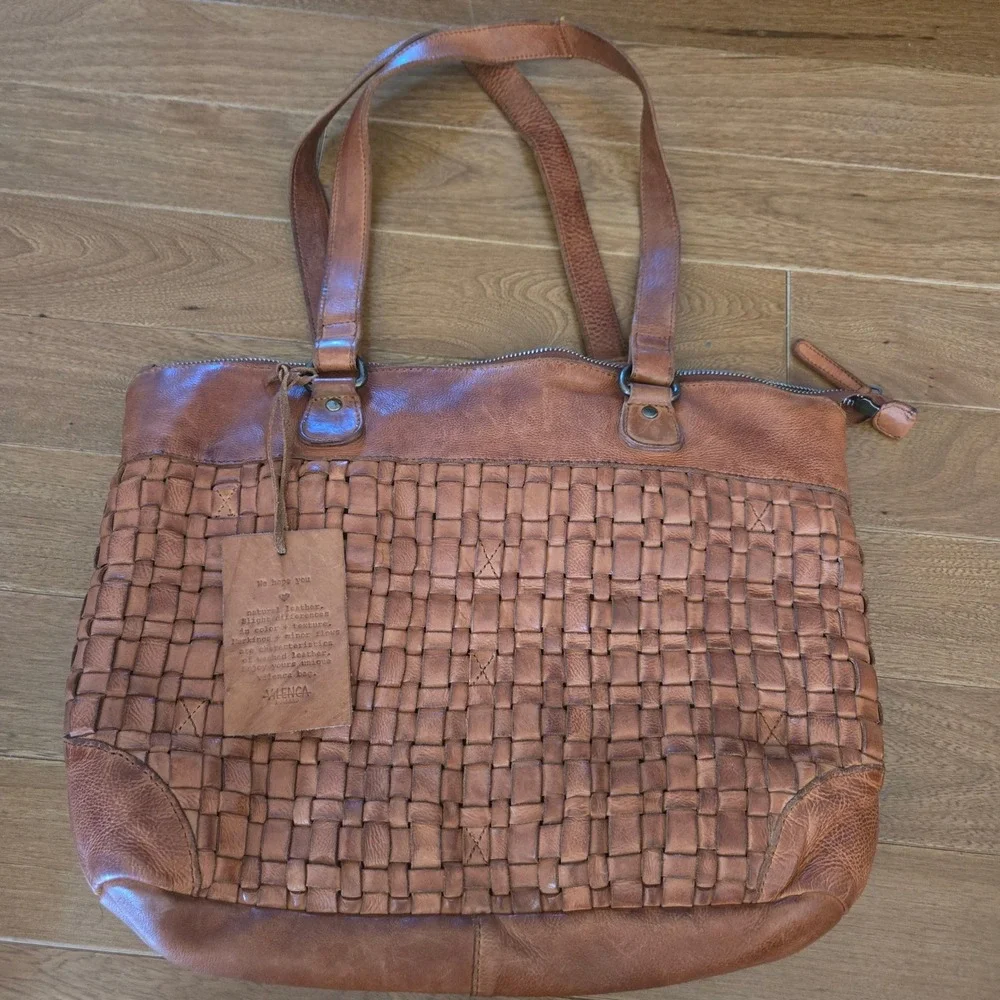 Vilenca Holland Brown Leather Woven Tote Laptop Shoulder Bag Bohemian Cottage - Picture 1 of 7